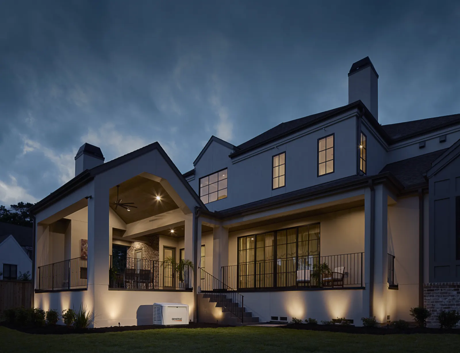 Completed Generac installation at a Bay Area home at dusk