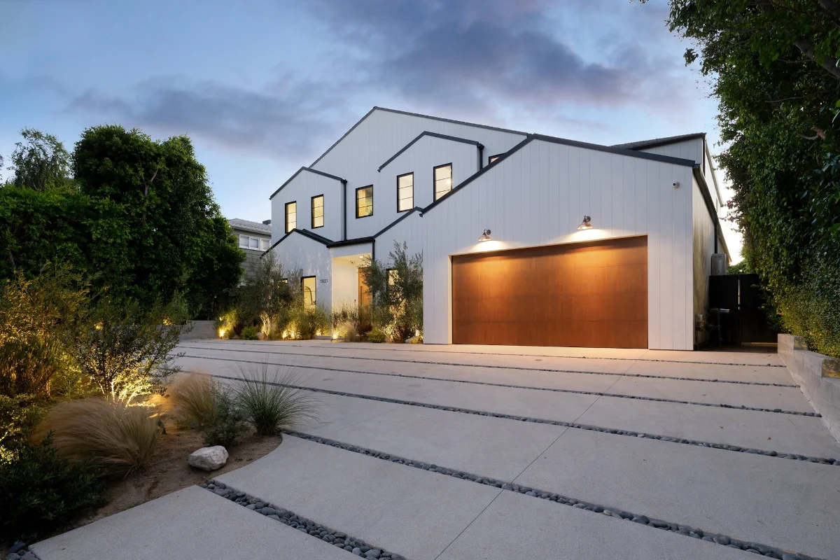 Modern home at dusk